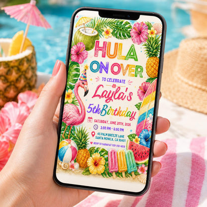 Editable Tropical Birthday Invitation Canva Template, Kids Summer Cute Modern Fun Themed DIY Sweet Party Invite, Printable Digital Download.