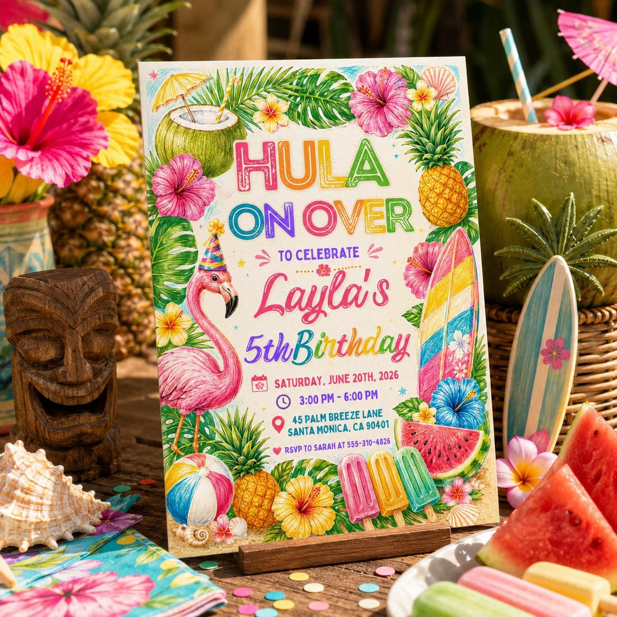 Editable Tropical Birthday Invitation Canva Template, Kids Summer Cute Modern Fun Themed DIY Sweet Party Invite, Printable Digital Download.