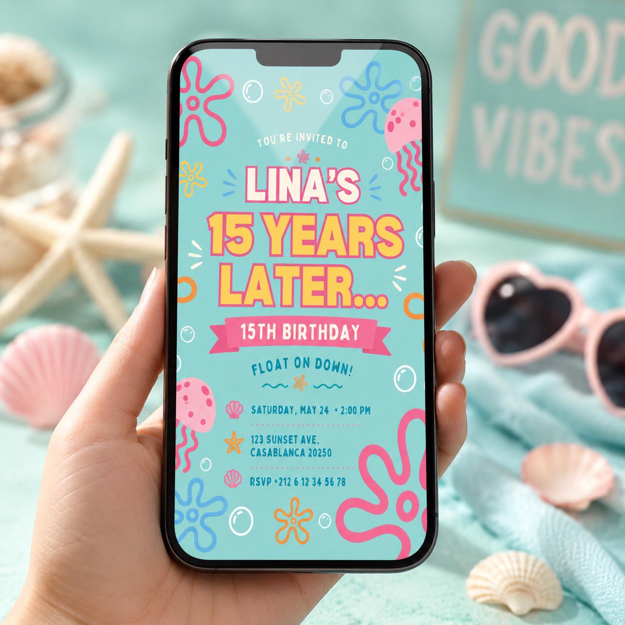Editable Sponge Under the Sea Birthday Invitation Canva Template, Cute Modern Fun Themed DIY Sweet Party Invite, Printable Digital Download.