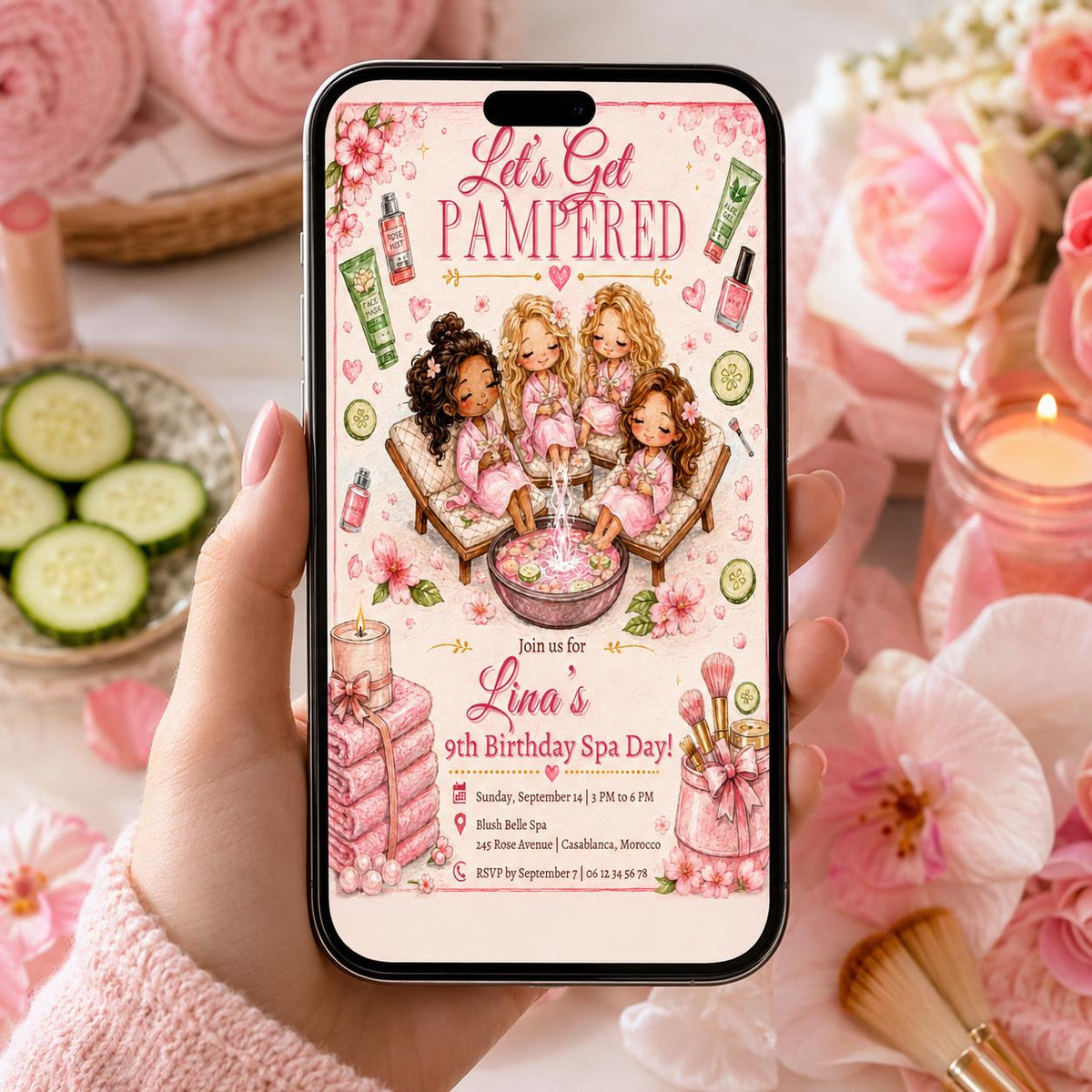 Editable Spa Birthday Invitation Canva Template, Girls Kids Spa Cute Fun DIY Sweet Chic Teen Tween Party Invite, Printable Digital Download.