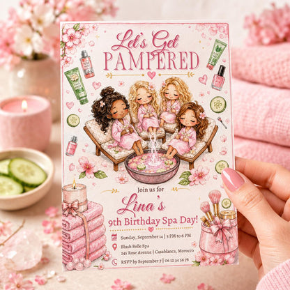 Editable Spa Birthday Invitation Canva Template, Girls Kids Spa Cute Fun DIY Sweet Chic Teen Tween Party Invite, Printable Digital Download.