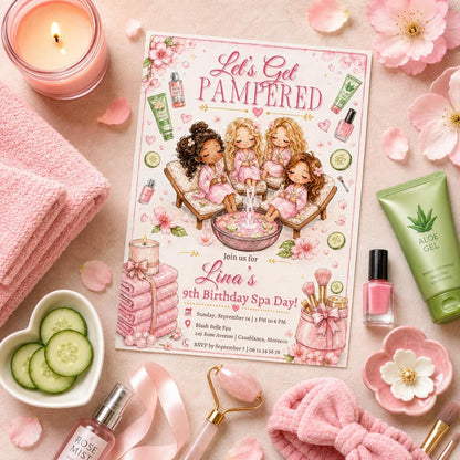 Editable Spa Birthday Invitation Canva Template, Girls Kids Spa Cute Fun DIY Sweet Chic Teen Tween Party Invite, Printable Digital Download.