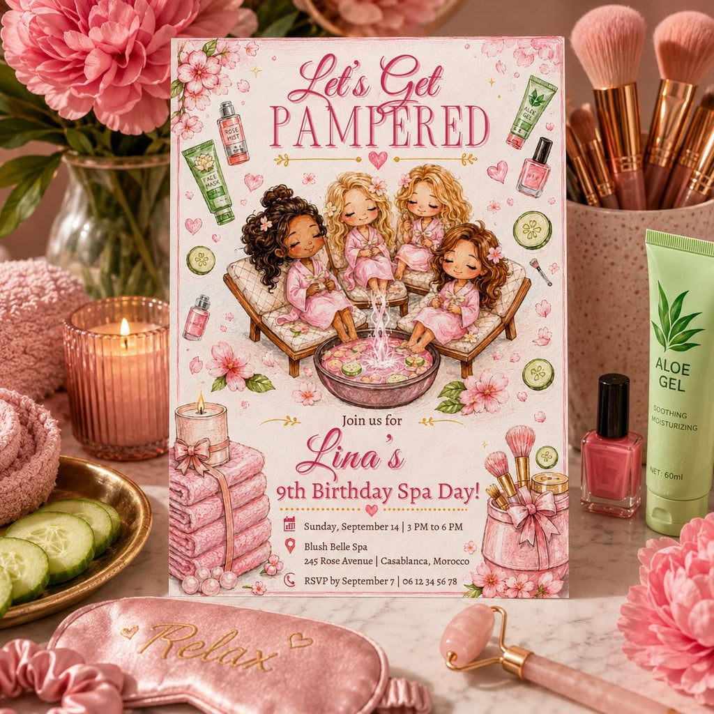 Editable Spa Birthday Invitation Canva Template, Girls Kids Spa Cute Fun DIY Sweet Chic Teen Tween Party Invite, Printable Digital Download.