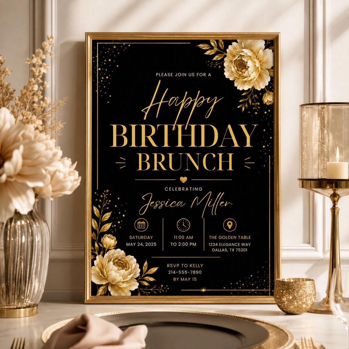 Editable Wildflower Birthday Invitation Canva Template, Pink Boho Floral Girls Cute Modern Fun DIY Party Invite, Printable Digital Download.