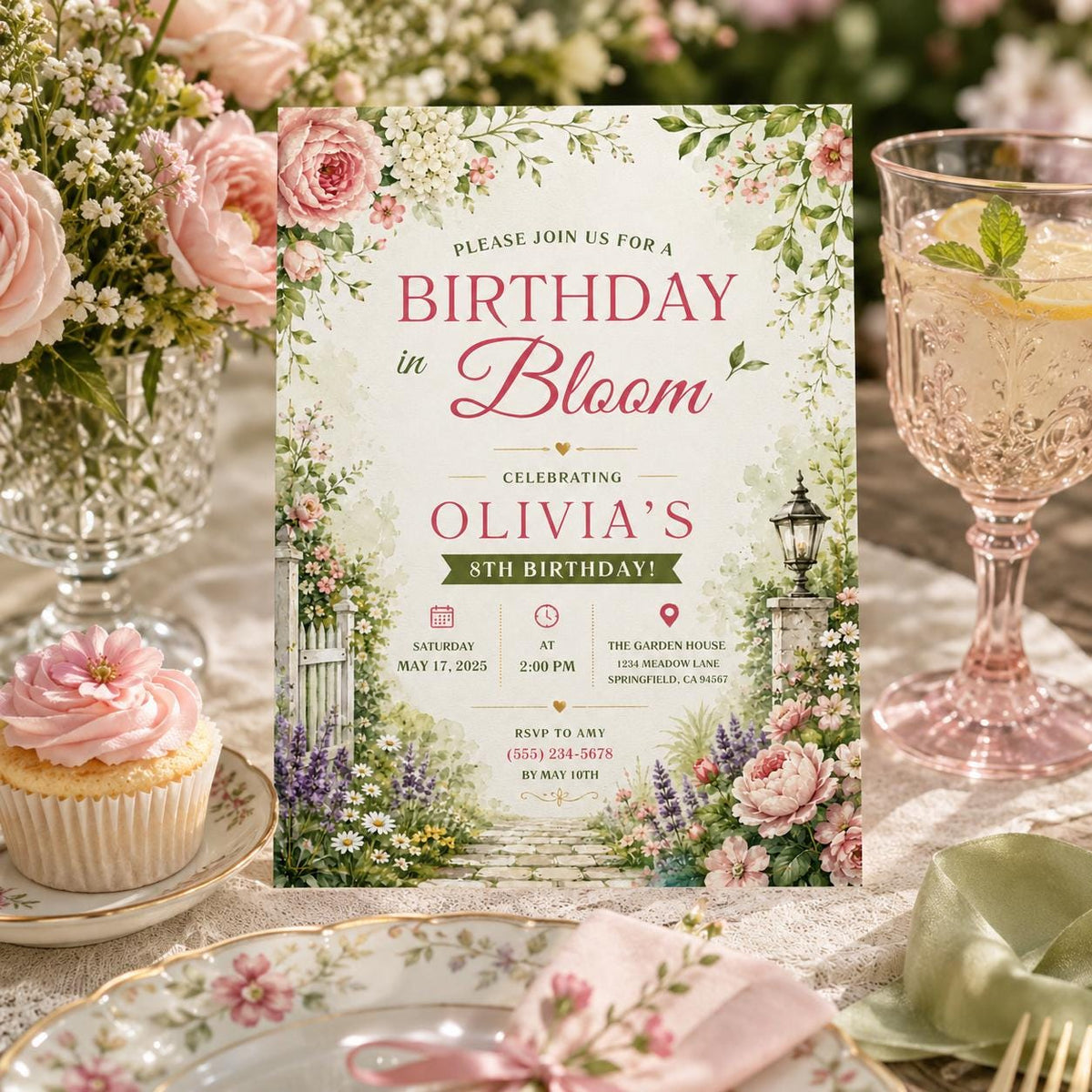 Editable Wildflower Baby Shower Invitation Canva Template, Kids Cute Fun DIY Sweet Chic Teen Tween Party Invite, Printable Digital Download.