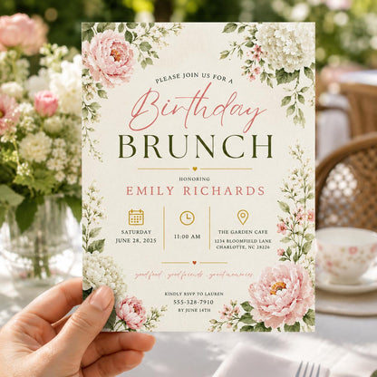 Editable Wildflower Birthday Invitation Canva Template, Pink Boho Floral Girls Cute Modern Fun DIY Party Invite, Printable Digital Download.