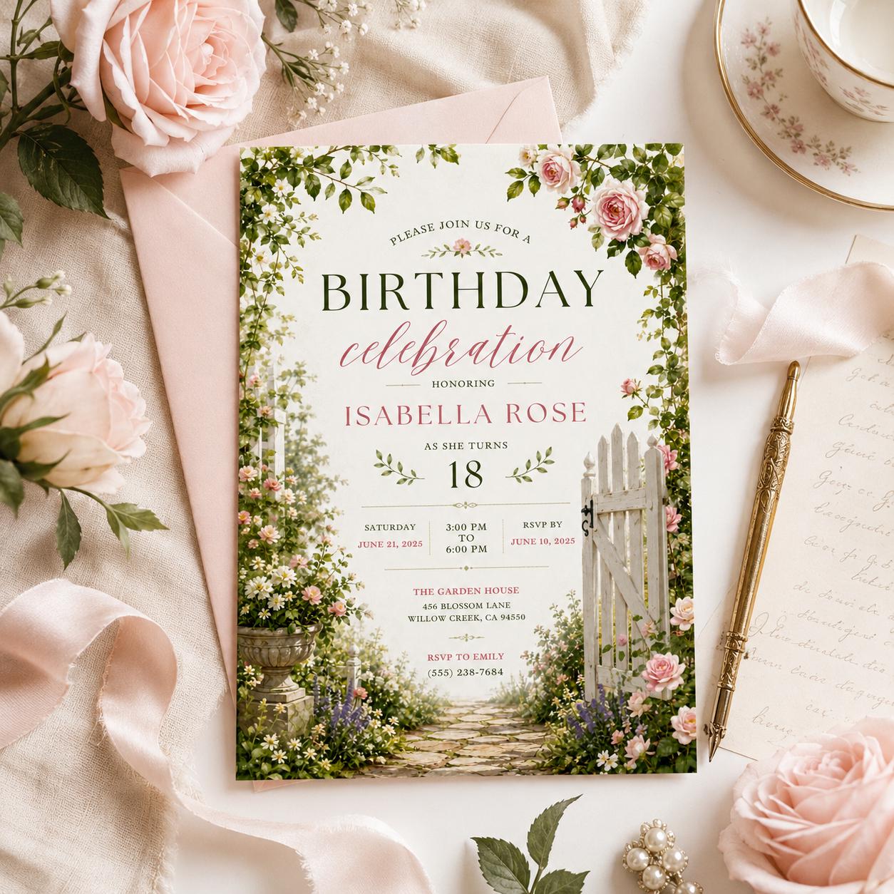 Editable Tea Birthday Invitation Canva Template, Girls Kids Tea Cute Fun DIY Sweet Chic Teen Tween Party Invite, Printable Digital Download.