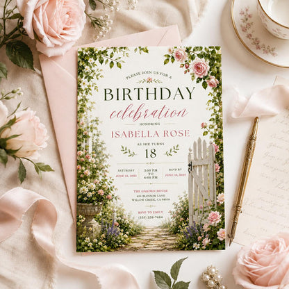 Editable Tea Birthday Invitation Canva Template, Girls Kids Tea Cute Fun DIY Sweet Chic Teen Tween Party Invite, Printable Digital Download.