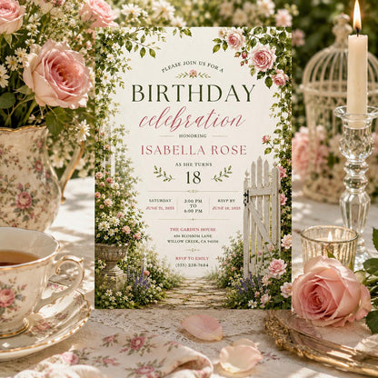 Editable Tea Birthday Invitation Canva Template, Girls Kids Tea Cute Fun DIY Sweet Chic Teen Tween Party Invite, Printable Digital Download.