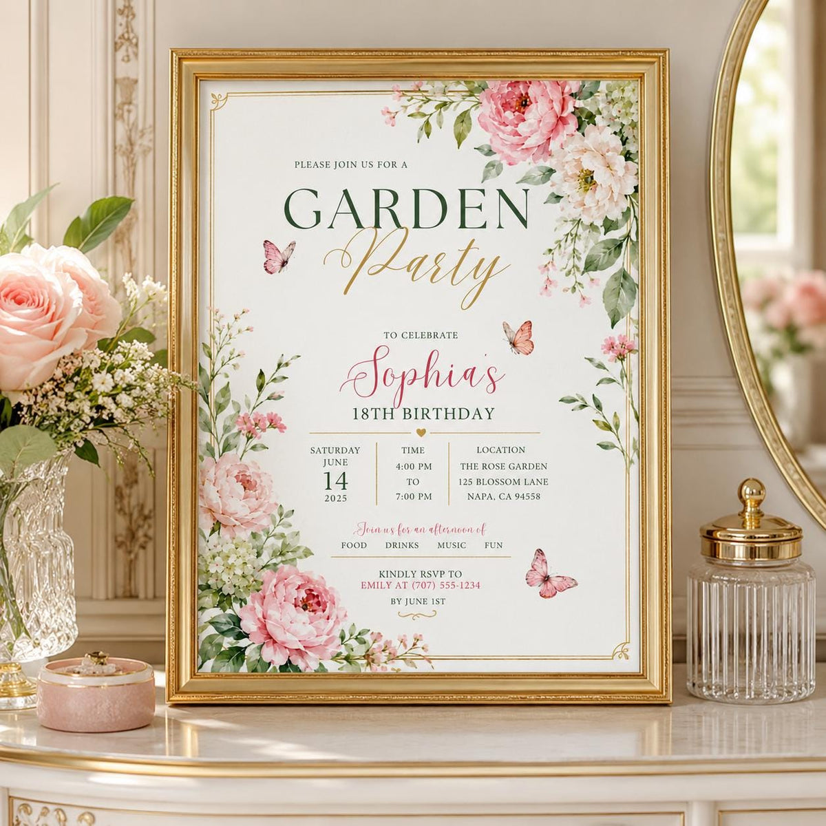 Editable Garden Birthday Invitation Canva Template, Floral Kids Teens Adult Cute Fun DIY Chic Teen Party Invite, Printable Digital Download.