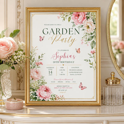 Editable Garden Birthday Invitation Canva Template, Floral Kids Teens Adult Cute Fun DIY Chic Teen Party Invite, Printable Digital Download.