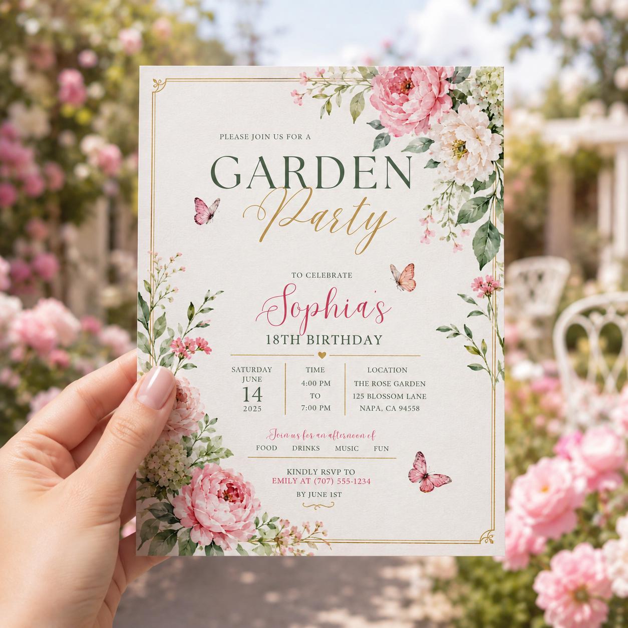 Editable Garden Birthday Invitation Canva Template, Floral Kids Teens Adult Cute Fun DIY Chic Teen Party Invite, Printable Digital Download.