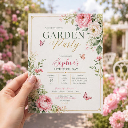 Editable Garden Birthday Invitation Canva Template, Floral Kids Teens Adult Cute Fun DIY Chic Teen Party Invite, Printable Digital Download.