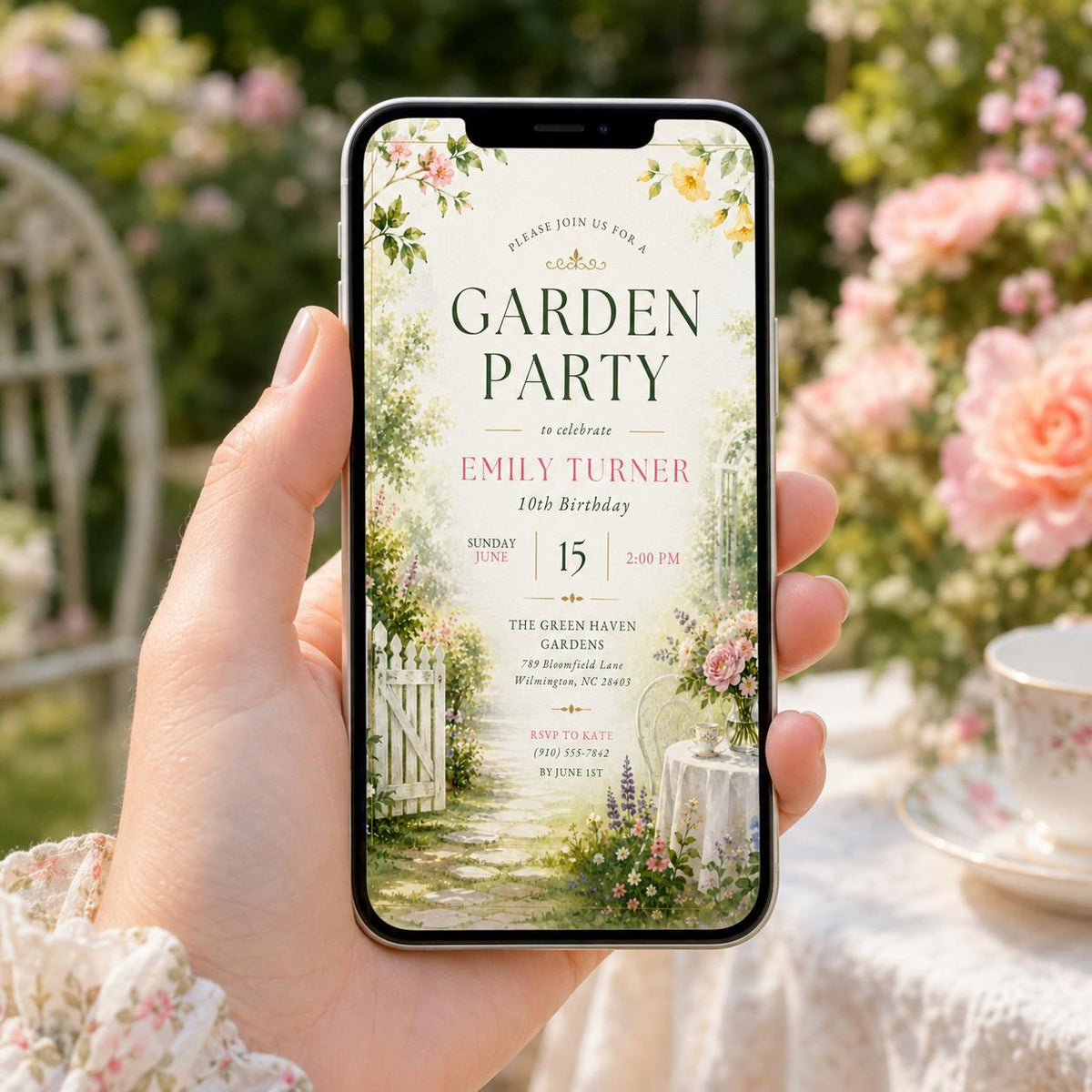 Editable Garden Birthday Invitation Canva Template, Floral Girls Cute Fun DIY Sweet Chic Kids Teen Party Invite, Printable Digital Download.