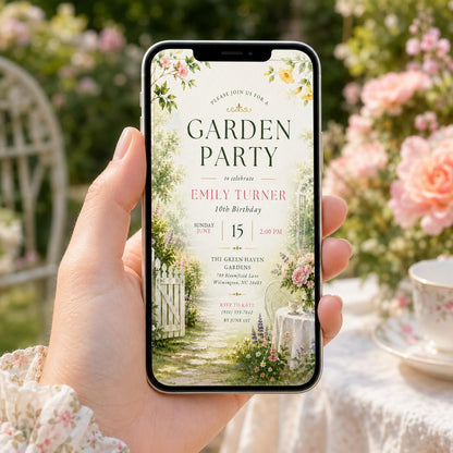 Editable Garden Birthday Invitation Canva Template, Floral Girls Cute Fun DIY Sweet Chic Kids Teen Party Invite, Printable Digital Download.