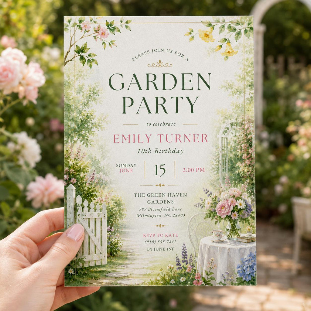 Editable Garden Birthday Invitation Canva Template, Floral Girls Cute Fun DIY Sweet Chic Kids Teen Party Invite, Printable Digital Download.