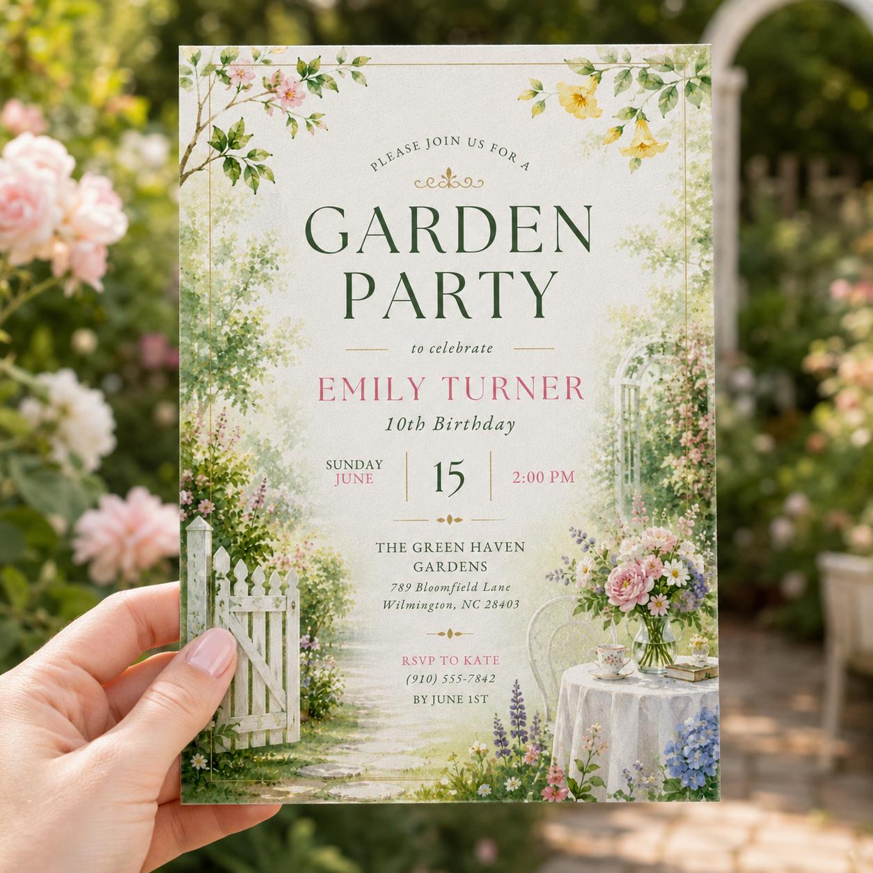 Editable Garden Birthday Invitation Canva Template, Floral Girls Cute Fun DIY Sweet Chic Kids Teen Party Invite, Printable Digital Download.