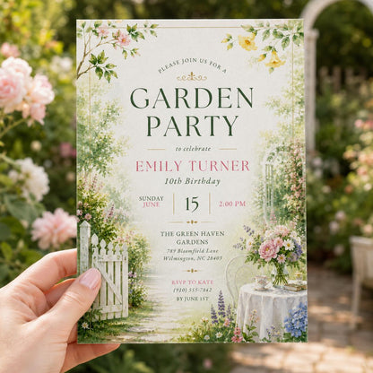 Editable Garden Birthday Invitation Canva Template, Floral Girls Cute Fun DIY Sweet Chic Kids Teen Party Invite, Printable Digital Download.