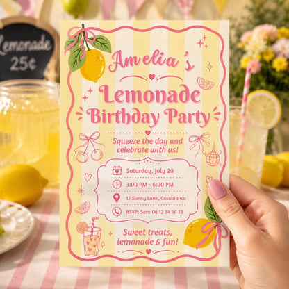 Editable Lemonade Graduation Sign Canva Template, Pink Girls Summer Cute Modern Fun Themed DIY Chic Kids Teen Printable Digital Party Decor.