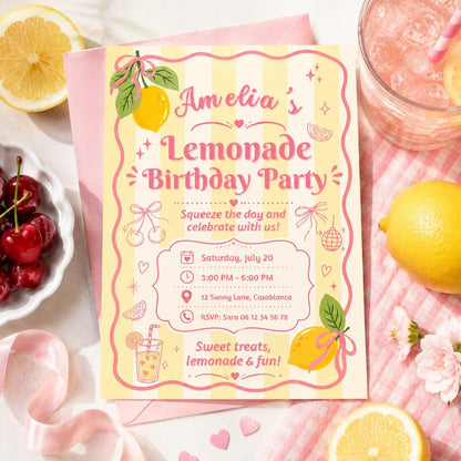 Editable Lemonade Graduation Sign Canva Template, Pink Girls Summer Cute Modern Fun Themed DIY Chic Kids Teen Printable Digital Party Decor.