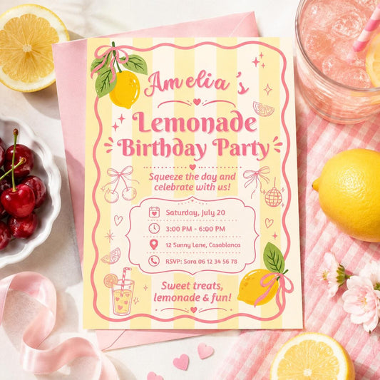 Editable Lemonade Graduation Sign Canva Template, Pink Girls Summer Cute Modern Fun Themed DIY Chic Kids Teen Printable Digital Party Decor.