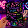 Editable Neon Glow Birthday Invitation Canva Template, Rainbow Girls Neon Cute Modern Fun DIY Chic Party Invite, Printable Digital Download.