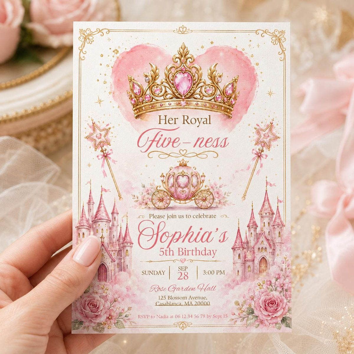 Editable Princess Birthday Invitation Canva Template, Magical Girls Kids Cute Modern Fun DIY Sweet Party Invite, Printable Digital Download.