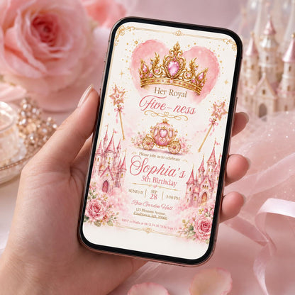 Editable Princess Birthday Invitation Canva Template, Magical Girls Kids Cute Modern Fun DIY Sweet Party Invite, Printable Digital Download.