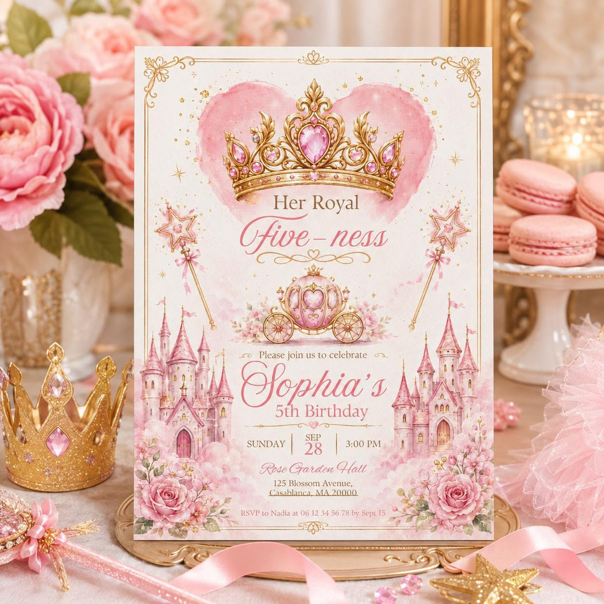 Editable Princess Birthday Invitation Canva Template, Magical Girls Kids Cute Modern Fun DIY Sweet Party Invite, Printable Digital Download.