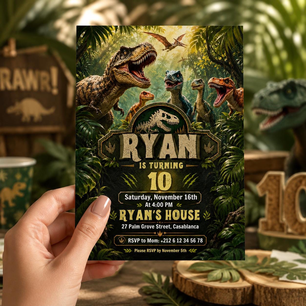 Editable Dinosaur Birthday Invitation Canva Template, Boys Kids Dino Cute Modern Fun DIY Chic Teen Party Invite, Printable Digital Download.