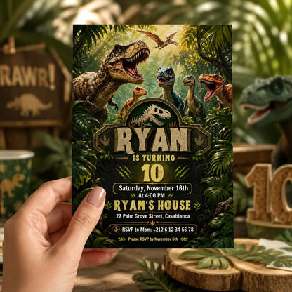 Editable Dinosaur Birthday Invitation Canva Template, Boys Kids Dino Cute Modern Fun DIY Chic Teen Party Invite, Printable Digital Download.