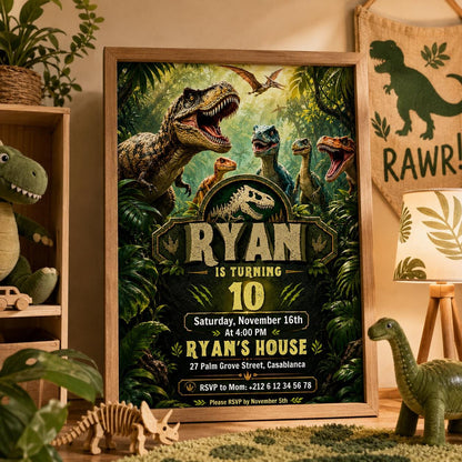 Editable Dinosaur Birthday Invitation Canva Template, Boys Kids Dino Cute Modern Fun DIY Chic Teen Party Invite, Printable Digital Download.