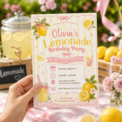 Editable Lemonade Graduation Sign Canva Template, Pink Girls Summer Cute Modern Fun Themed DIY Chic Kids Teen Printable Digital Party Decor.