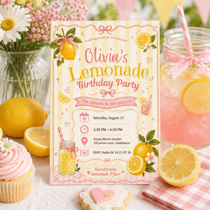 Editable Lemonade Graduation Sign Canva Template, Pink Girls Summer Cute Modern Fun Themed DIY Chic Kids Teen Printable Digital Party Decor.