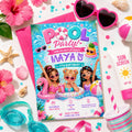 Editable Pool Birthday Invitation Canva Template, Girls Teens Pool Cute Modern Fun Themed DIY Chic Party Invite, Printable Digital Download.