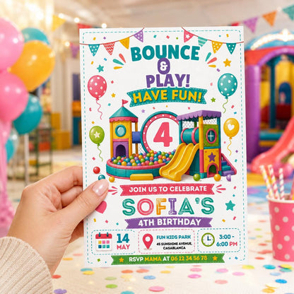 Editable Bounce House Birthday Invitation Canva Template, Boys Kids Teens Cute Modern Fun DIY Chic Party Invite, Printable Digital Download.