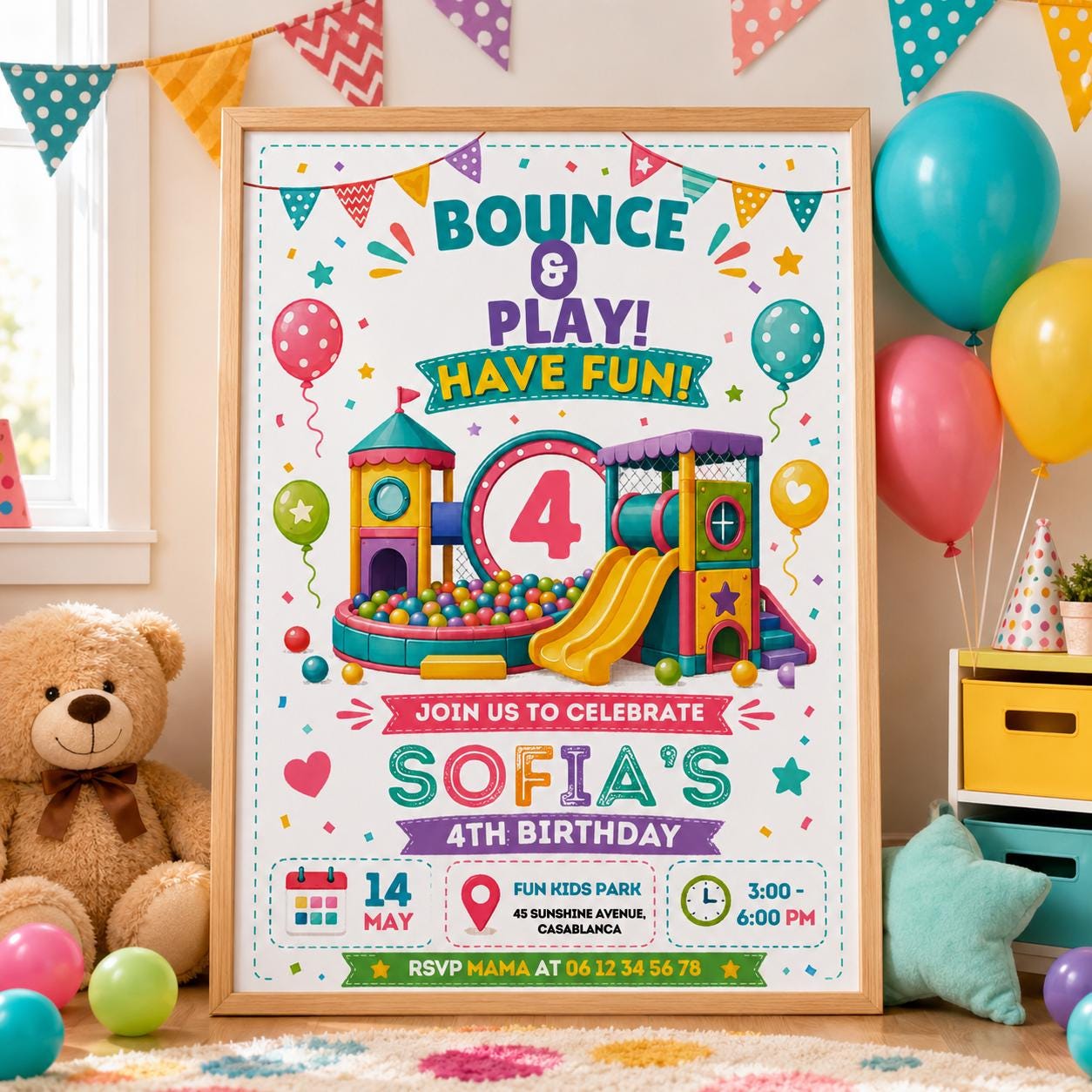 Editable Bounce House Birthday Invitation Canva Template, Boys Kids Teens Cute Modern Fun DIY Chic Party Invite, Printable Digital Download.