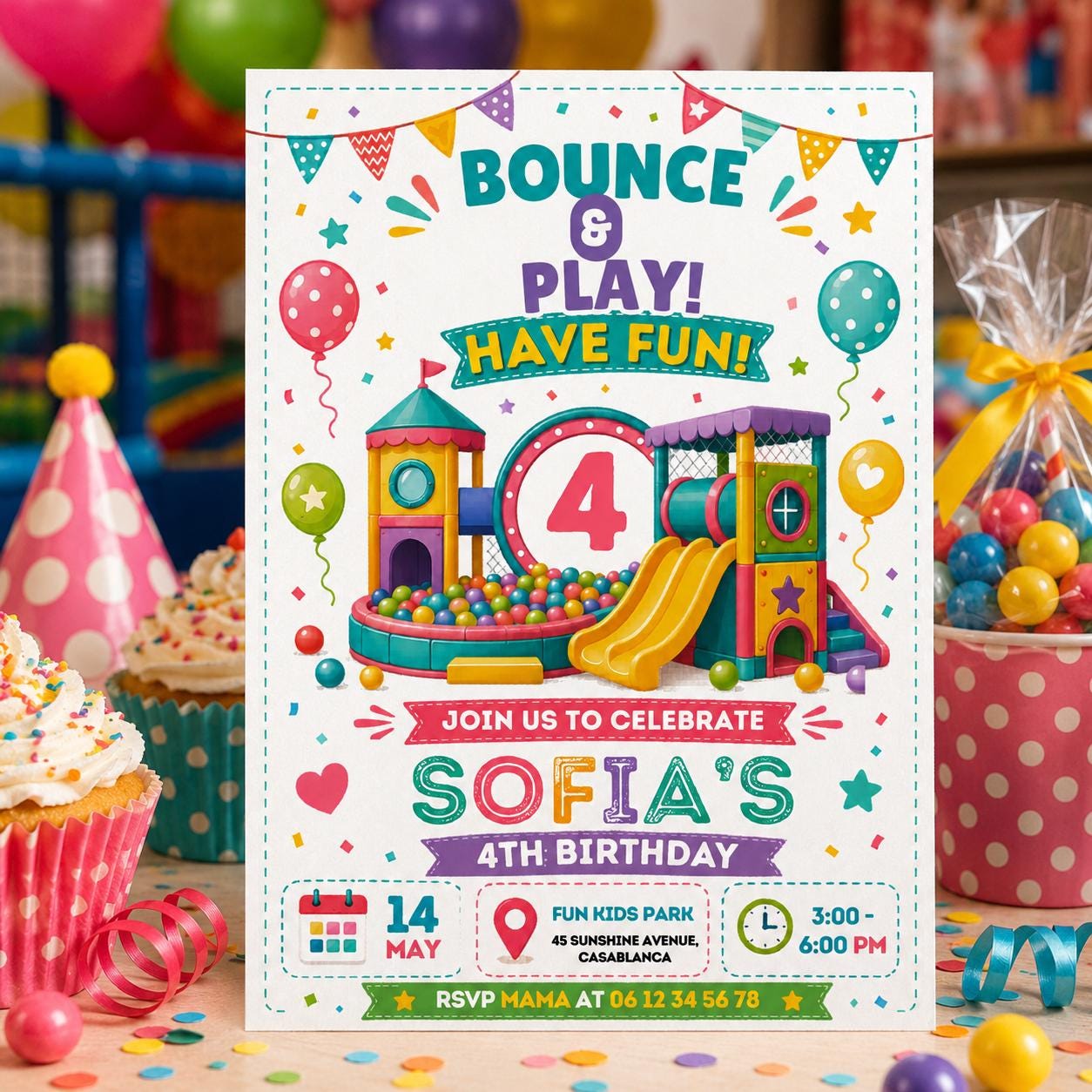 Editable Bounce House Birthday Invitation Canva Template, Boys Kids Teens Cute Modern Fun DIY Chic Party Invite, Printable Digital Download.