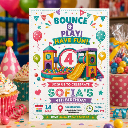 Editable Bounce House Birthday Invitation Canva Template, Boys Kids Teens Cute Modern Fun DIY Chic Party Invite, Printable Digital Download.