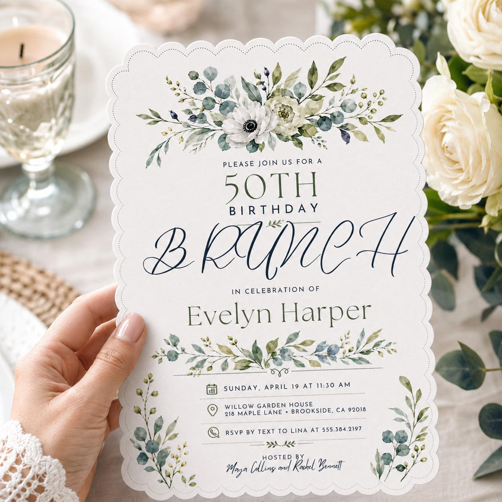 Editable Brunch Birthday Invitation Canva Template, Green Modern Chic Adult Cute Fun DIY Kids Teen Party Invite, Printable Digital Download.