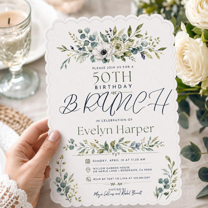 Editable Brunch Birthday Invitation Canva Template, Green Modern Chic Adult Cute Fun DIY Kids Teen Party Invite, Printable Digital Download.