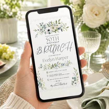 Editable Brunch Birthday Invitation Canva Template, Green Modern Chic Adult Cute Fun DIY Kids Teen Party Invite, Printable Digital Download.