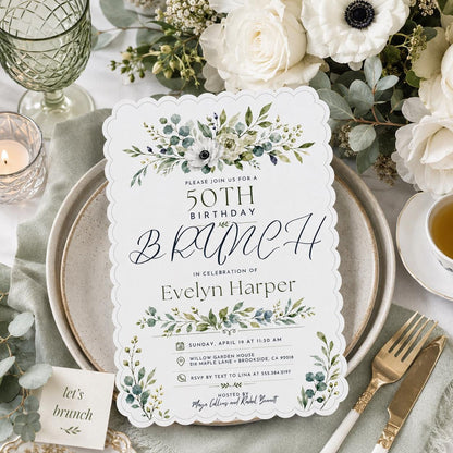 Editable Brunch Birthday Invitation Canva Template, Green Modern Chic Adult Cute Fun DIY Kids Teen Party Invite, Printable Digital Download.