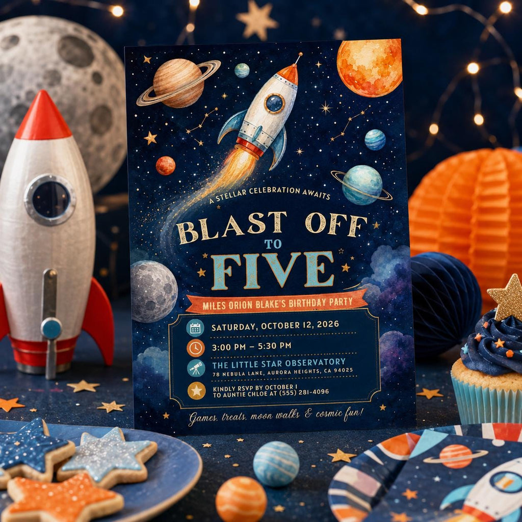 Editable Space Galaxy Birthday Invitation Canva Template, Boys Kids Space Cute Modern Fun DIY Chic Party Invite, Printable Digital Download.