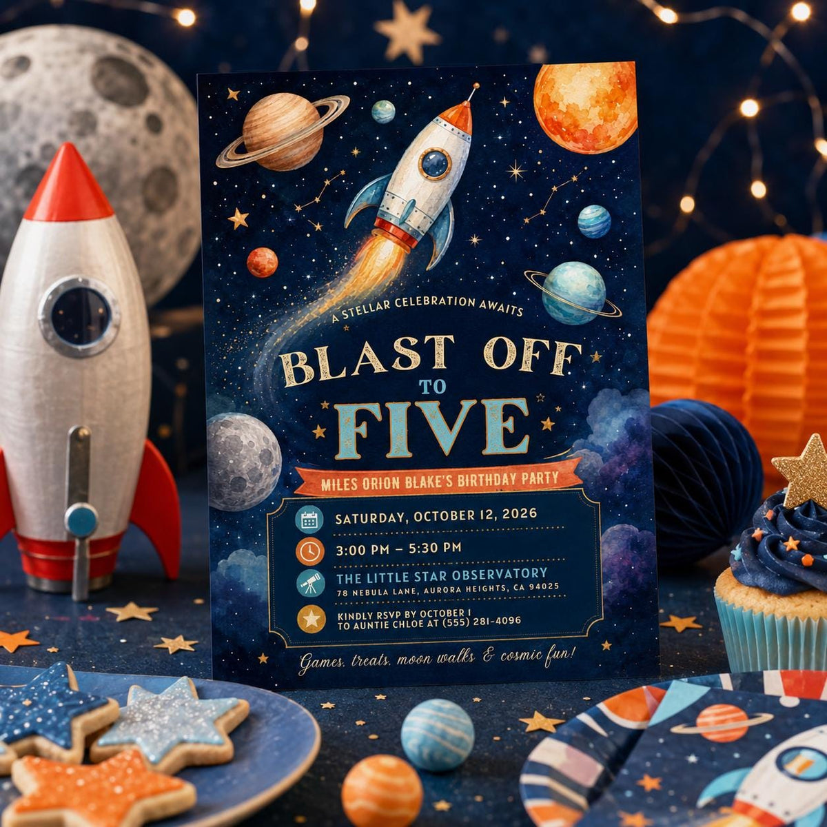 Editable Space Galaxy Birthday Invitation Canva Template, Boys Kids Space Cute Modern Fun DIY Chic Party Invite, Printable Digital Download.