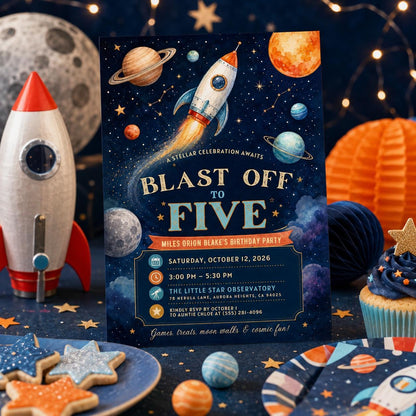 Editable Space Galaxy Birthday Invitation Canva Template, Boys Kids Space Cute Modern Fun DIY Chic Party Invite, Printable Digital Download.