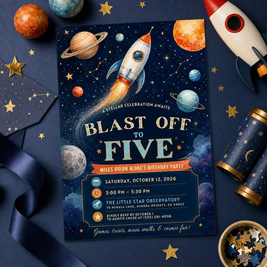 Editable Space Galaxy Birthday Invitation Canva Template, Boys Kids Space Cute Modern Fun DIY Chic Party Invite, Printable Digital Download.