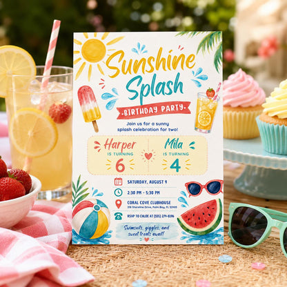 Editable Pool Birthday Invitation Canva Template, Kids Summer Cute Modern Fun Themed DIY Chic Teen Party Invite, Printable Digital Download.