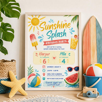 Editable Pool Birthday Invitation Canva Template, Kids Summer Cute Modern Fun Themed DIY Chic Teen Party Invite, Printable Digital Download.