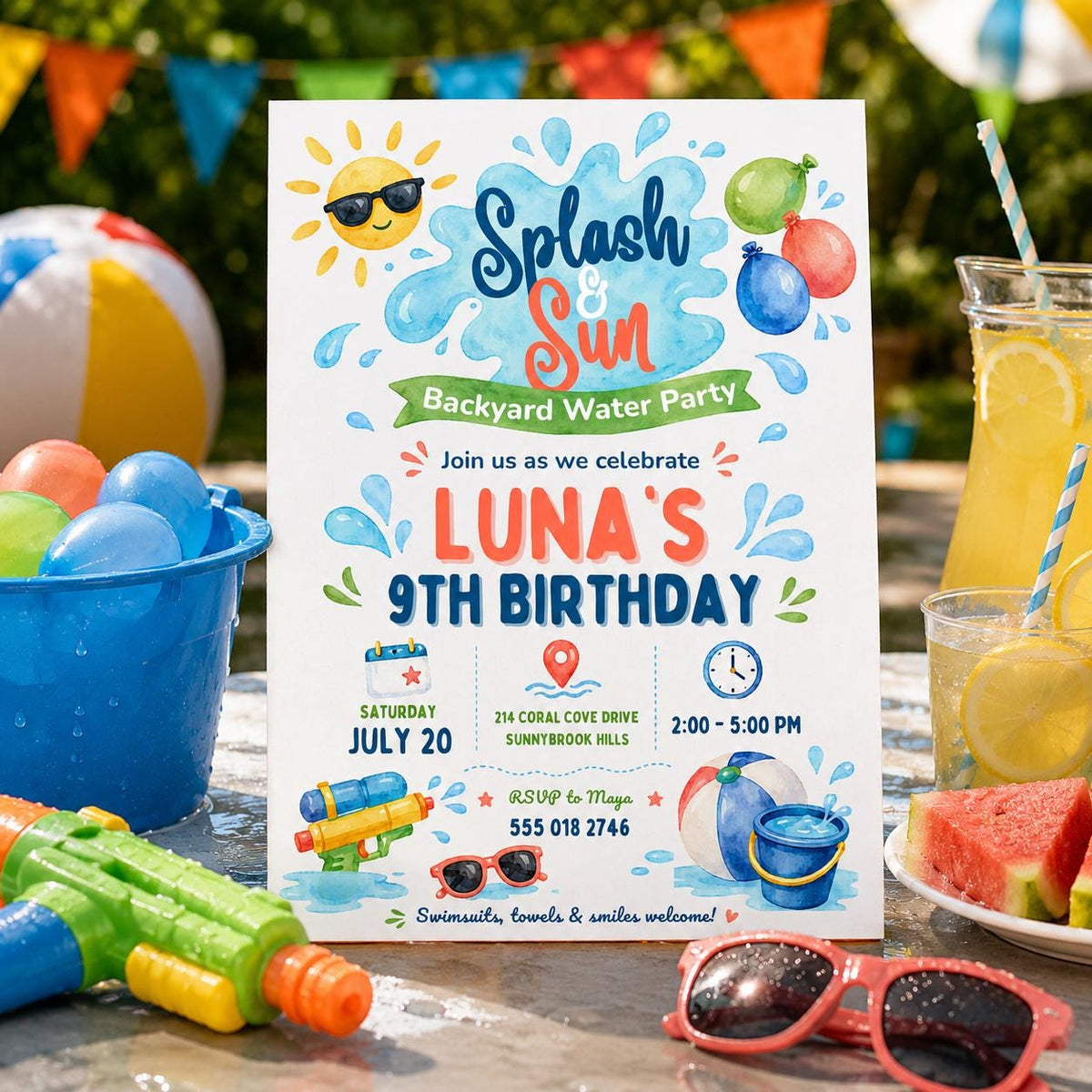 Editable Pool Birthday Invitation Canva Template, Boys Summer Cute Modern Fun Themed DIY Chic Kids Party Invite, Printable Digital Download.